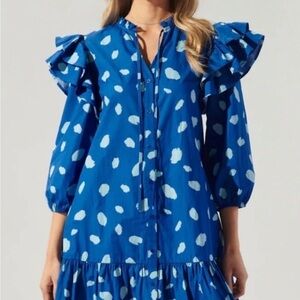 Sugarlips Odessa Dot Sammy Blue and White Ruffle Dress Sz XL NWT